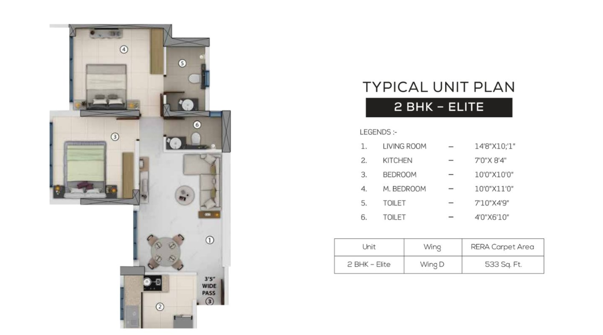 Purva-Clermont-Floor-Plan-2-BHK-Elite-533-sqft